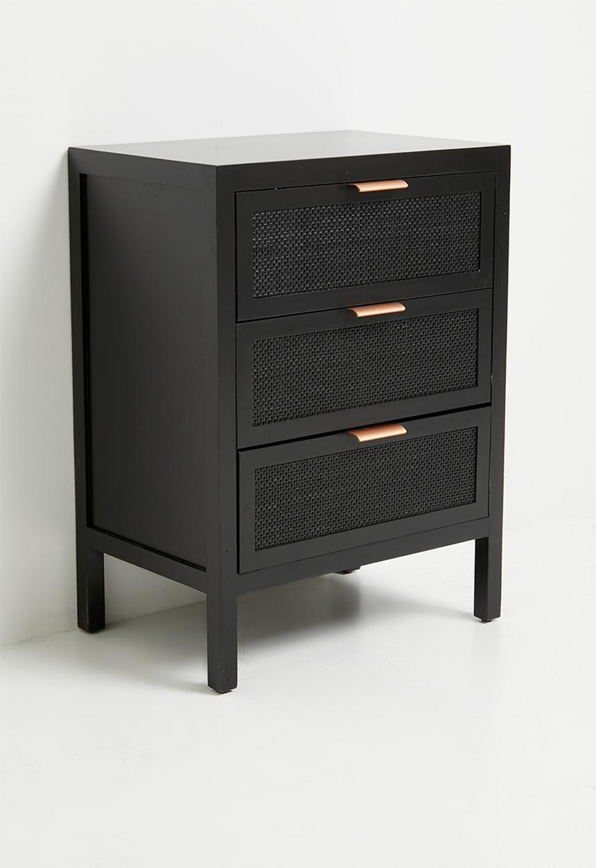 Sixth Floor - Nablus rattan and wood 3 drawer-black