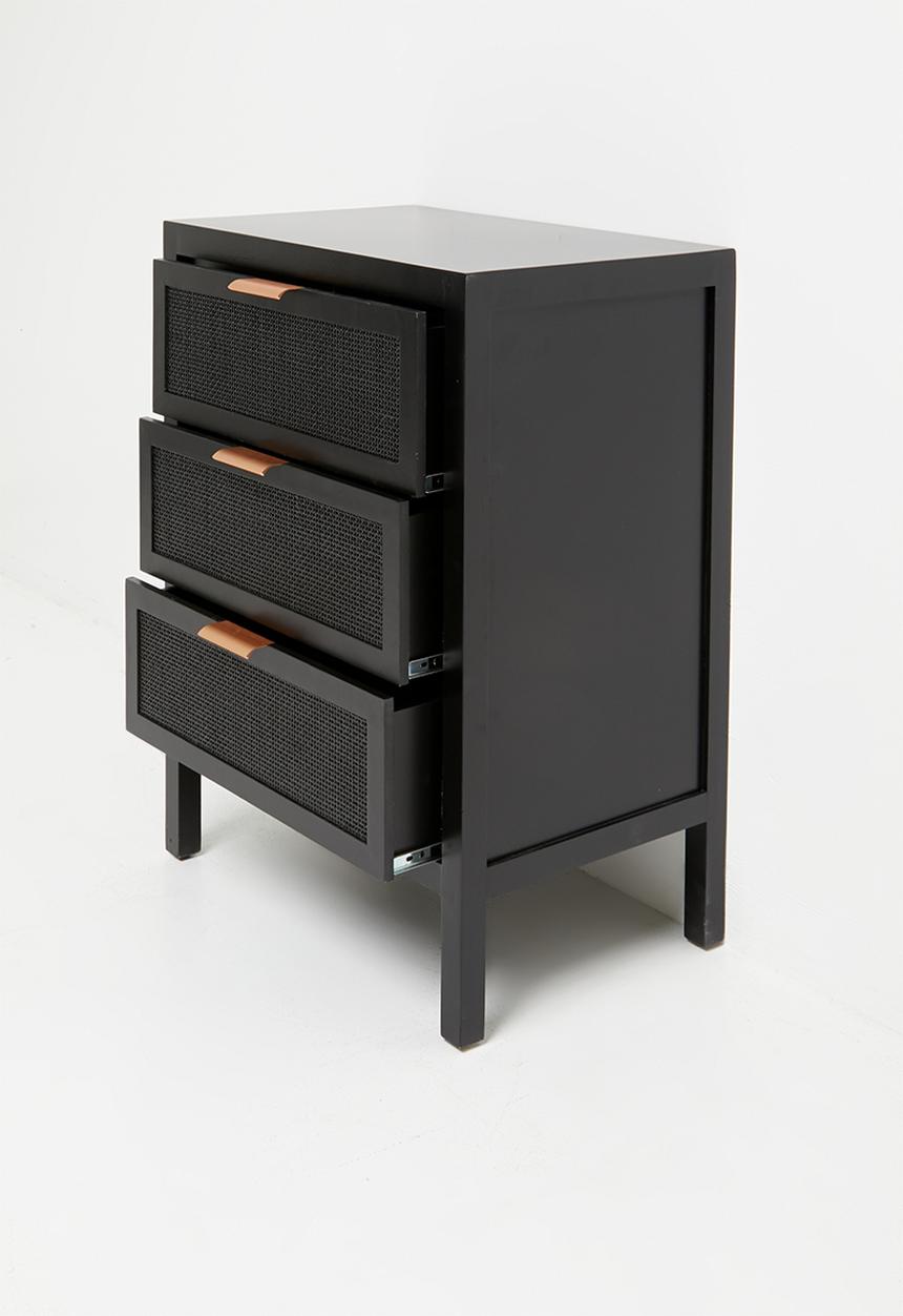 Sixth Floor - Nablus rattan and wood 3 drawer-black