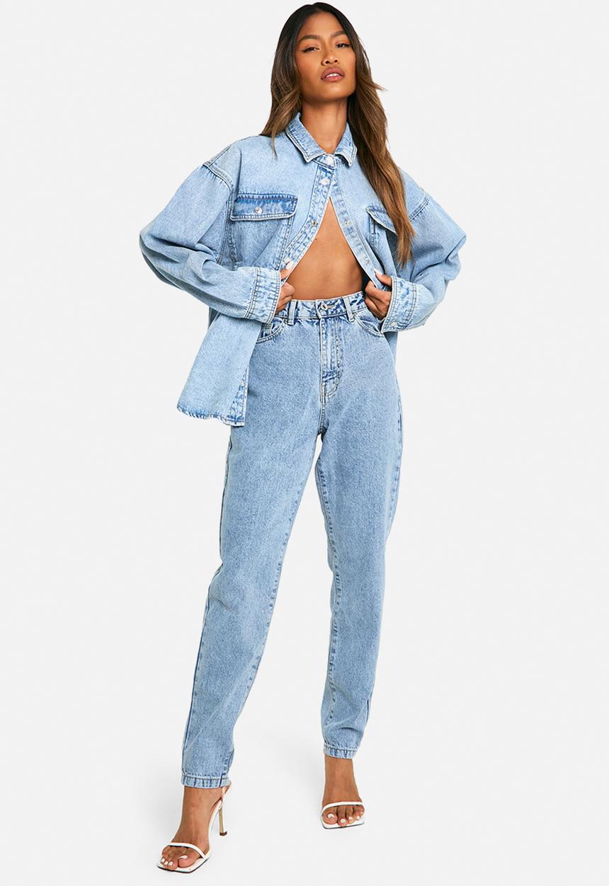 boohoo - Basics High Waisted Slim Fit Jeans - Light Blue