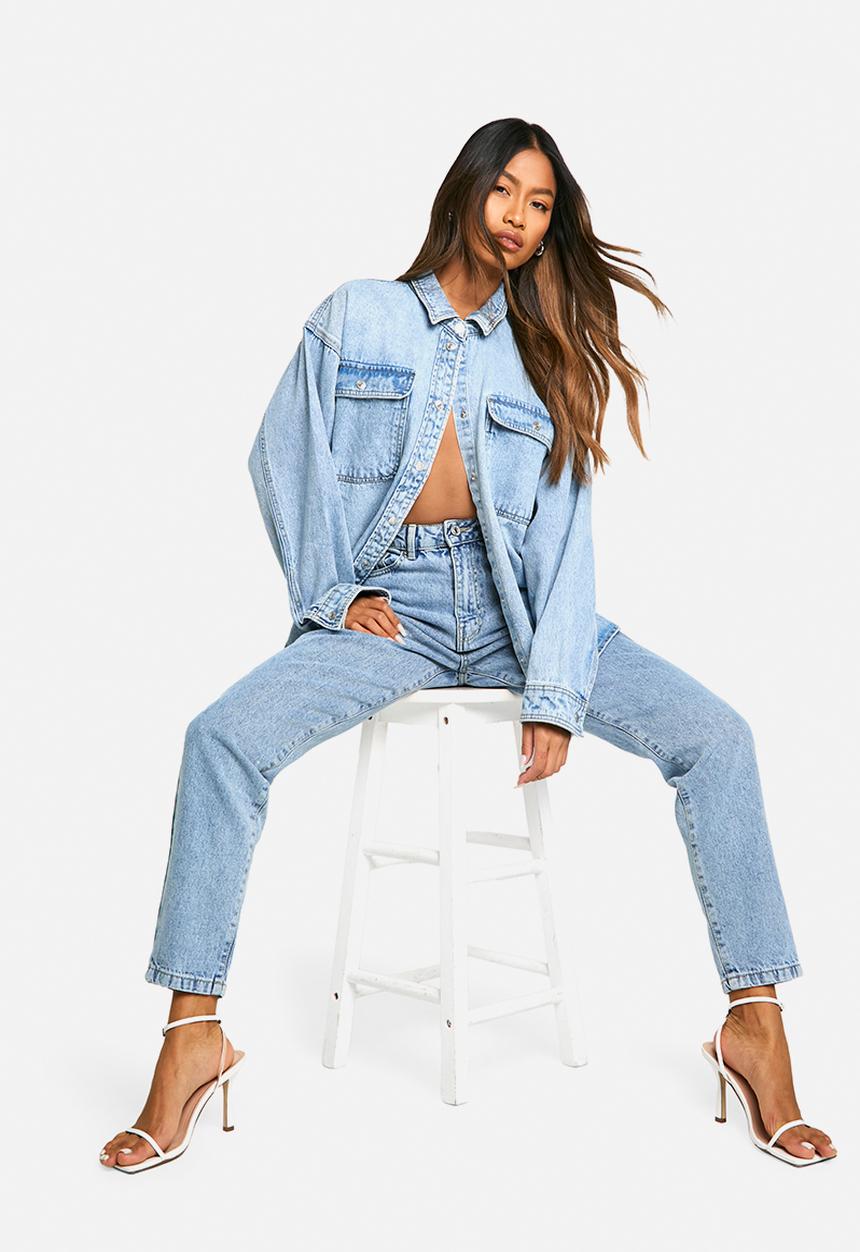 boohoo - Basics High Waisted Slim Fit Jeans - Light Blue