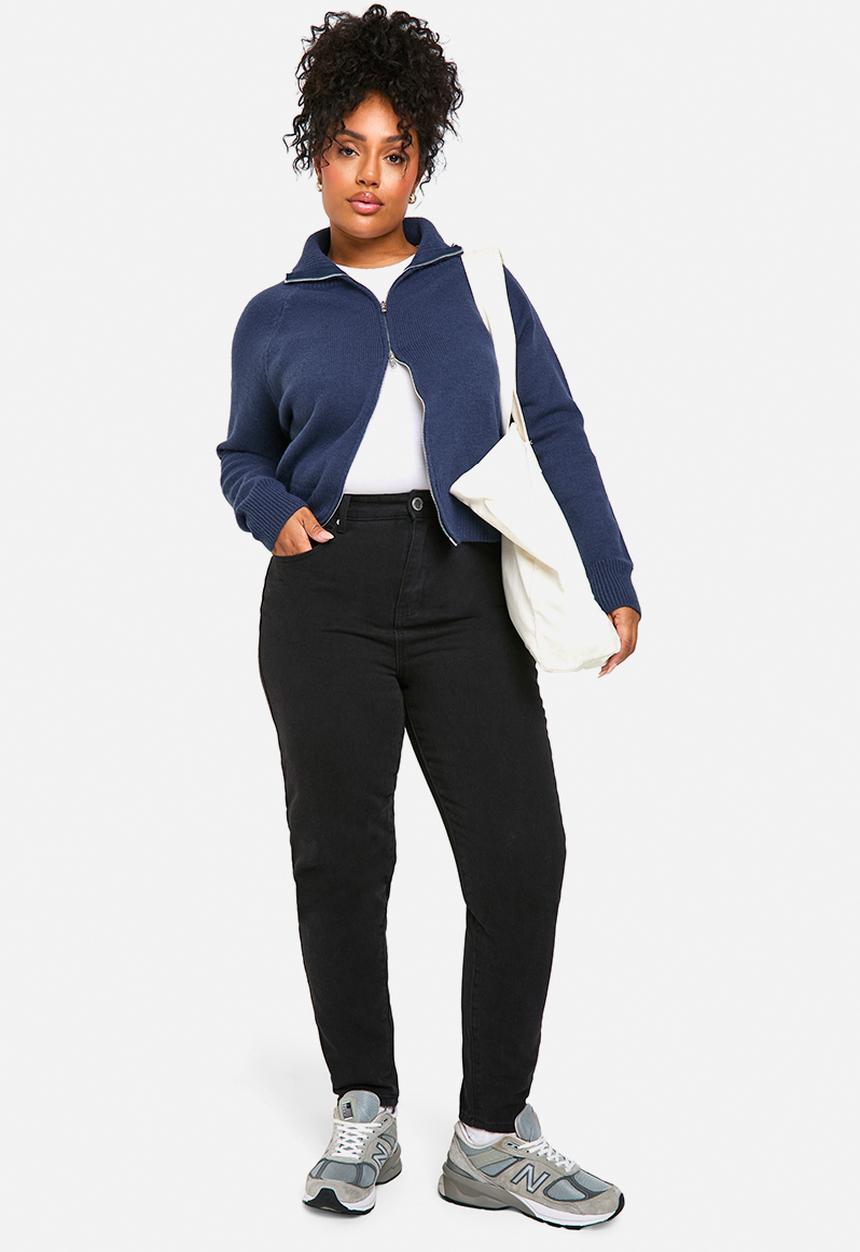 boohoo - Plus High Waist Slim Mom Jeans - Washed Black
