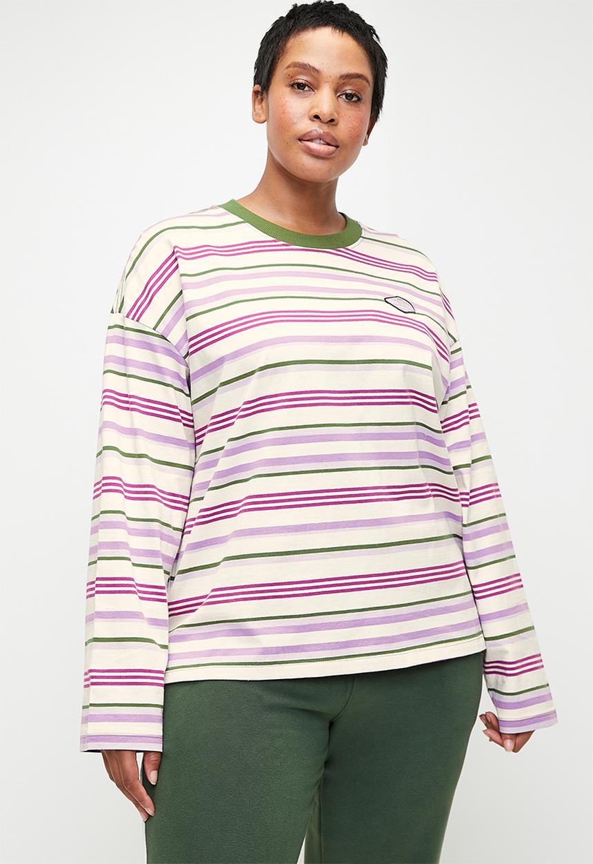 Cotton On - Plus Long Sleeve Graphic Crew - Vintage Lavender Stripe/Badge