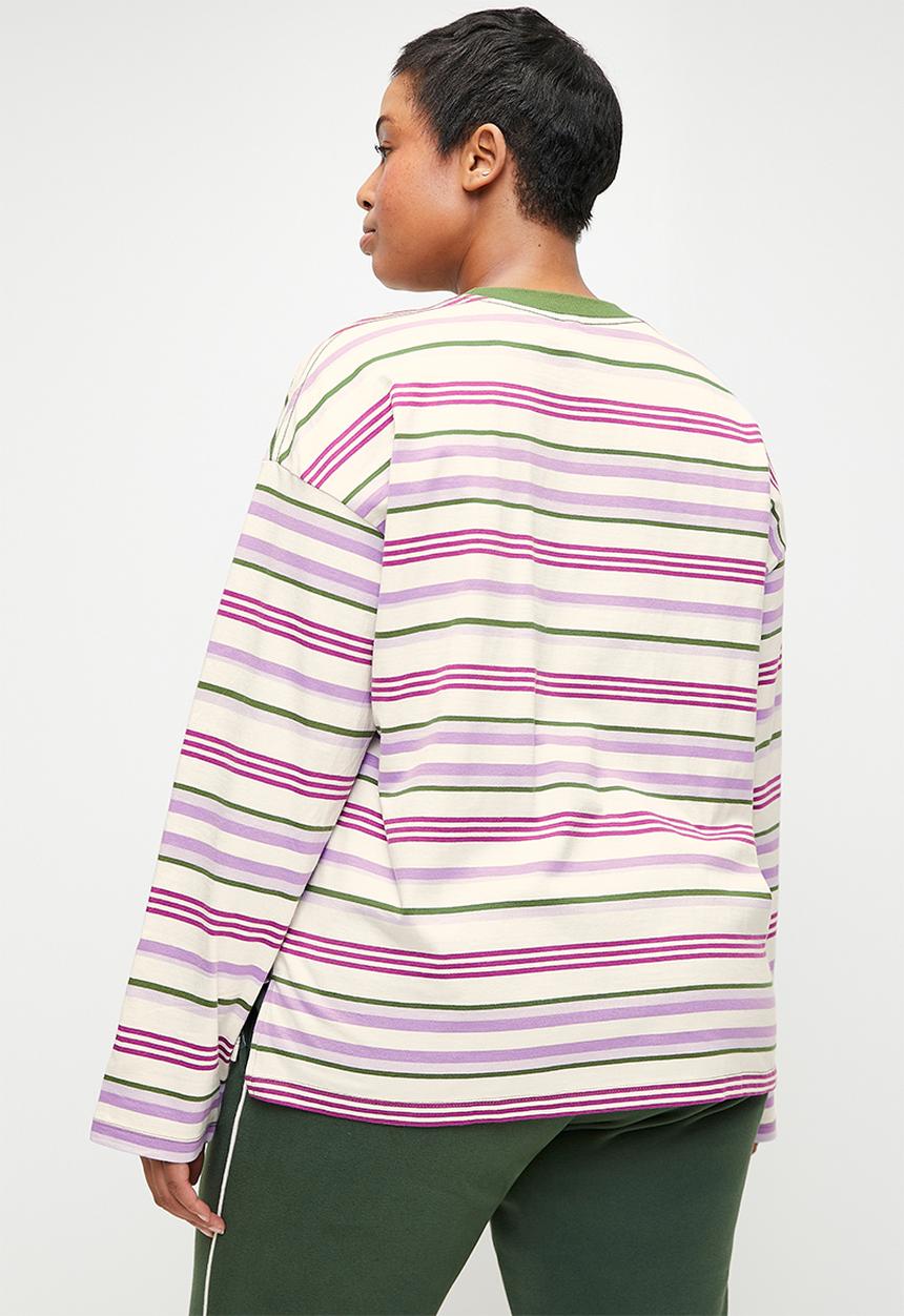 Cotton On - Plus Long Sleeve Graphic Crew - Vintage Lavender Stripe/Badge