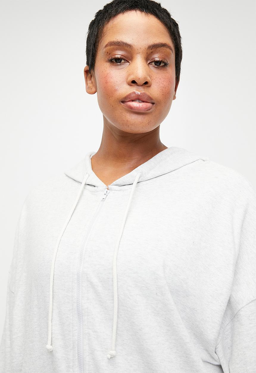 Cotton On - Plus Light Weight Super Soft Hooded Zip Through - Light Grey Marle