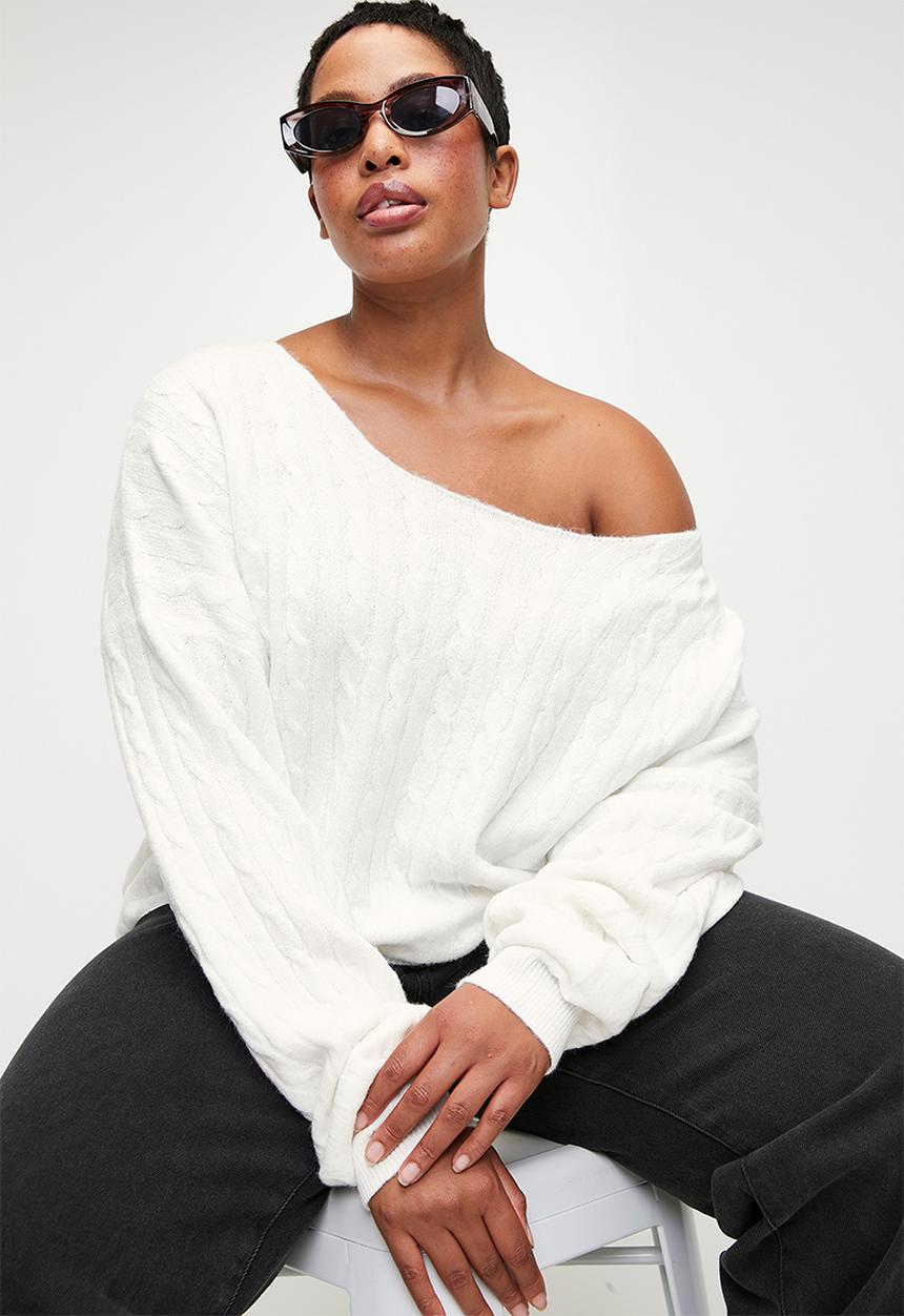 Cotton On - Plus Cable Off The Shoulder Knit Jumper - Coconut Milk