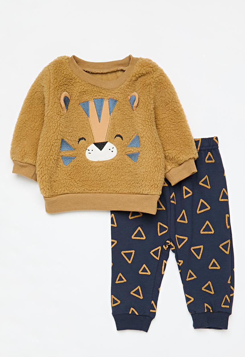Pop Candy - Teddy fleece sweat top & legging set - blue & beige