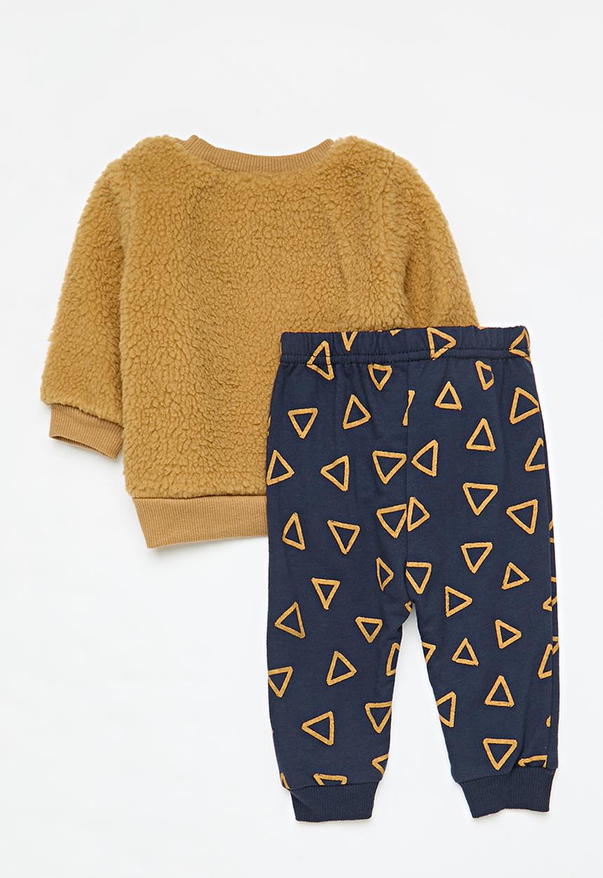 Pop Candy - Teddy fleece sweat top & legging set - blue & beige