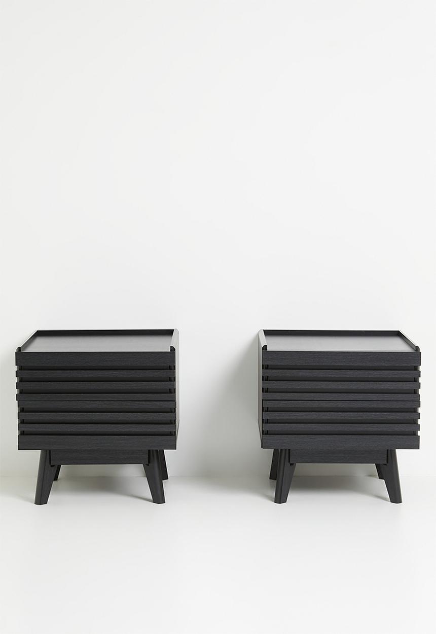Sixth Floor - Slatted bedside table set of 2 - black
