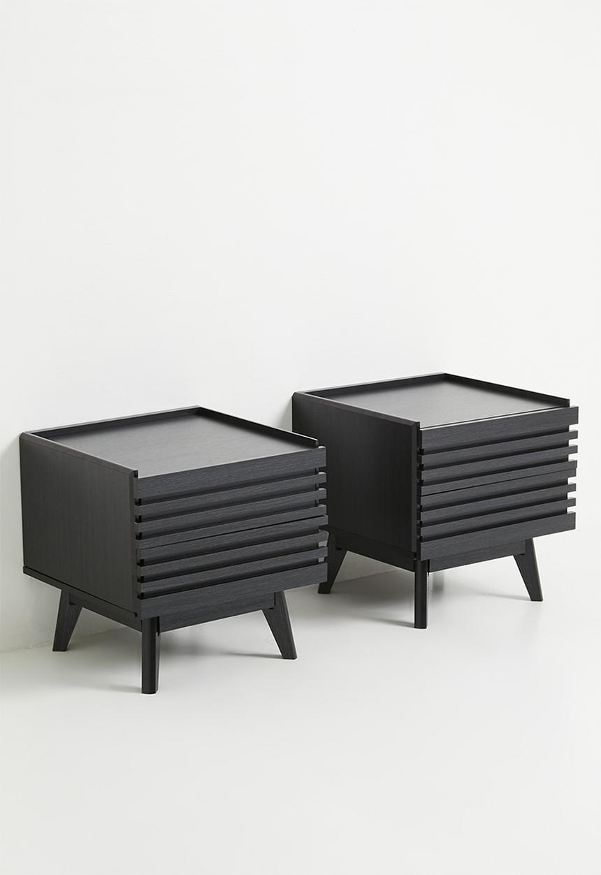 Sixth Floor - Slatted bedside table set of 2 - black