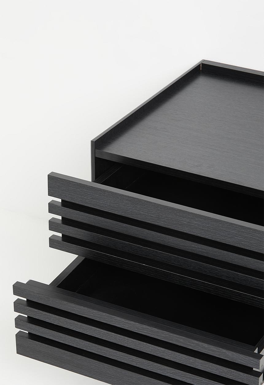 Sixth Floor - Slatted bedside table set of 2 - black