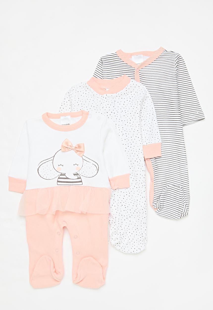Pop Candy - 3 Pack sleepsuits - pink & white