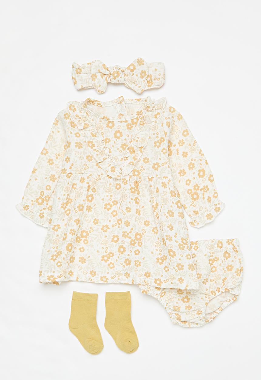 Pop Candy - 4 Piece floral set - ecru & yellow