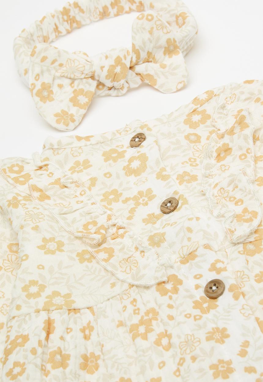 Pop Candy - 4 Piece floral set - ecru & yellow