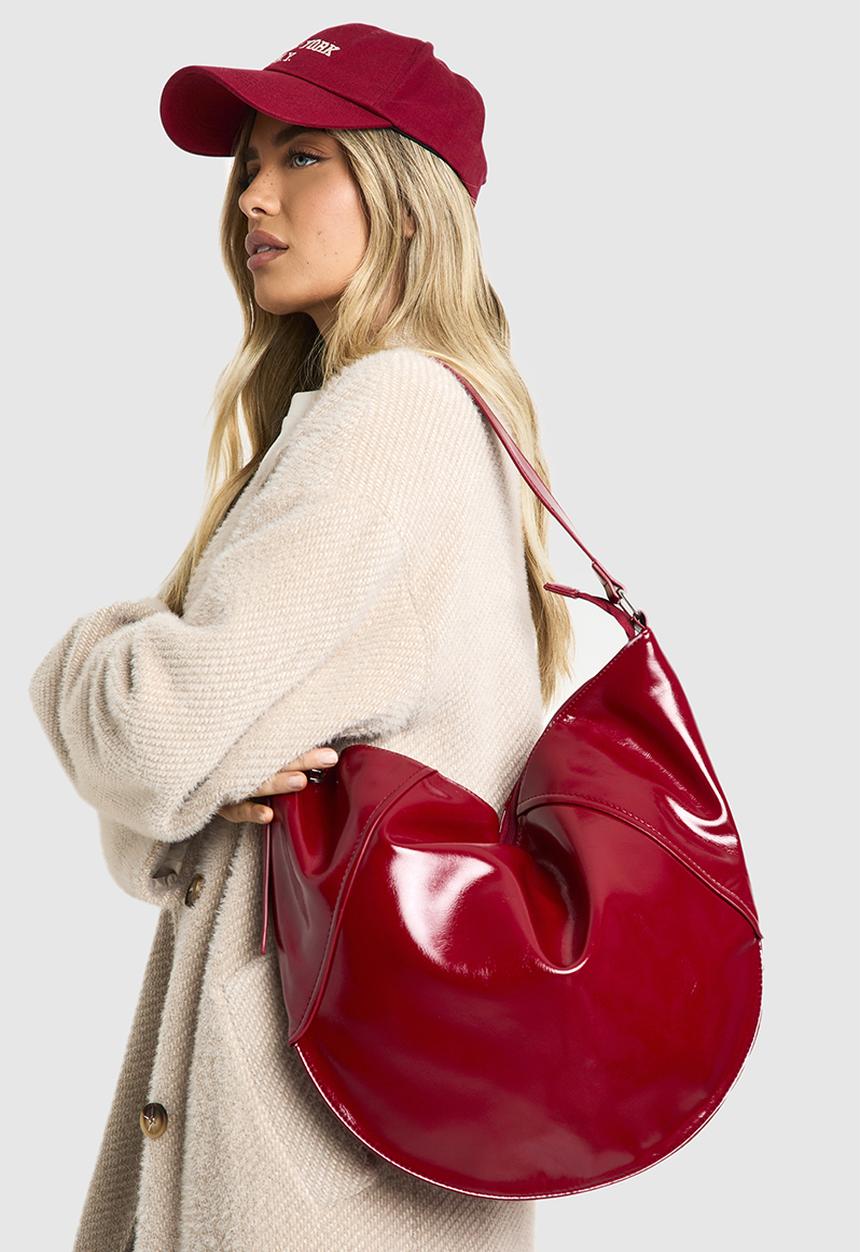 boohoo - Vinyl Oversized Round Shoulder Bag - red