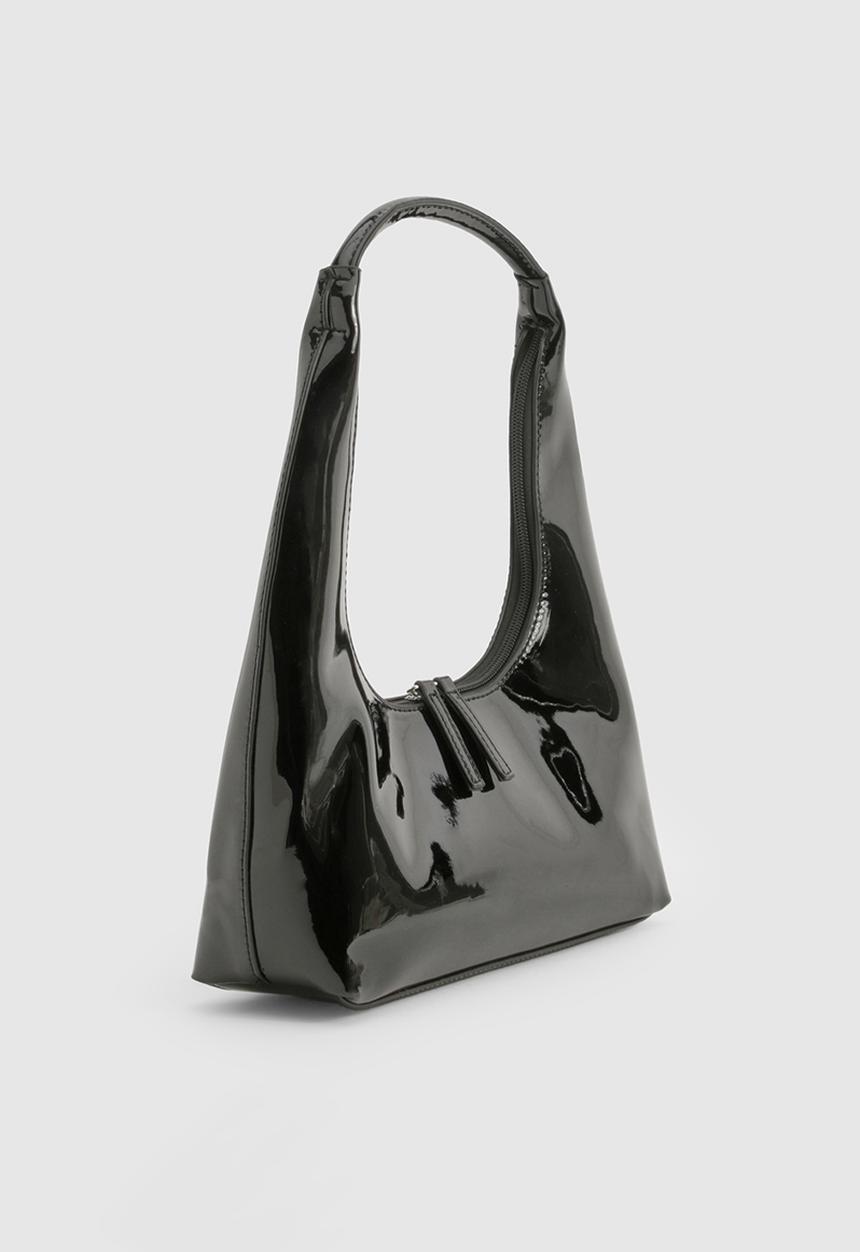 boohoo - Vinyl Curve Shaped Shoulder Bag - black