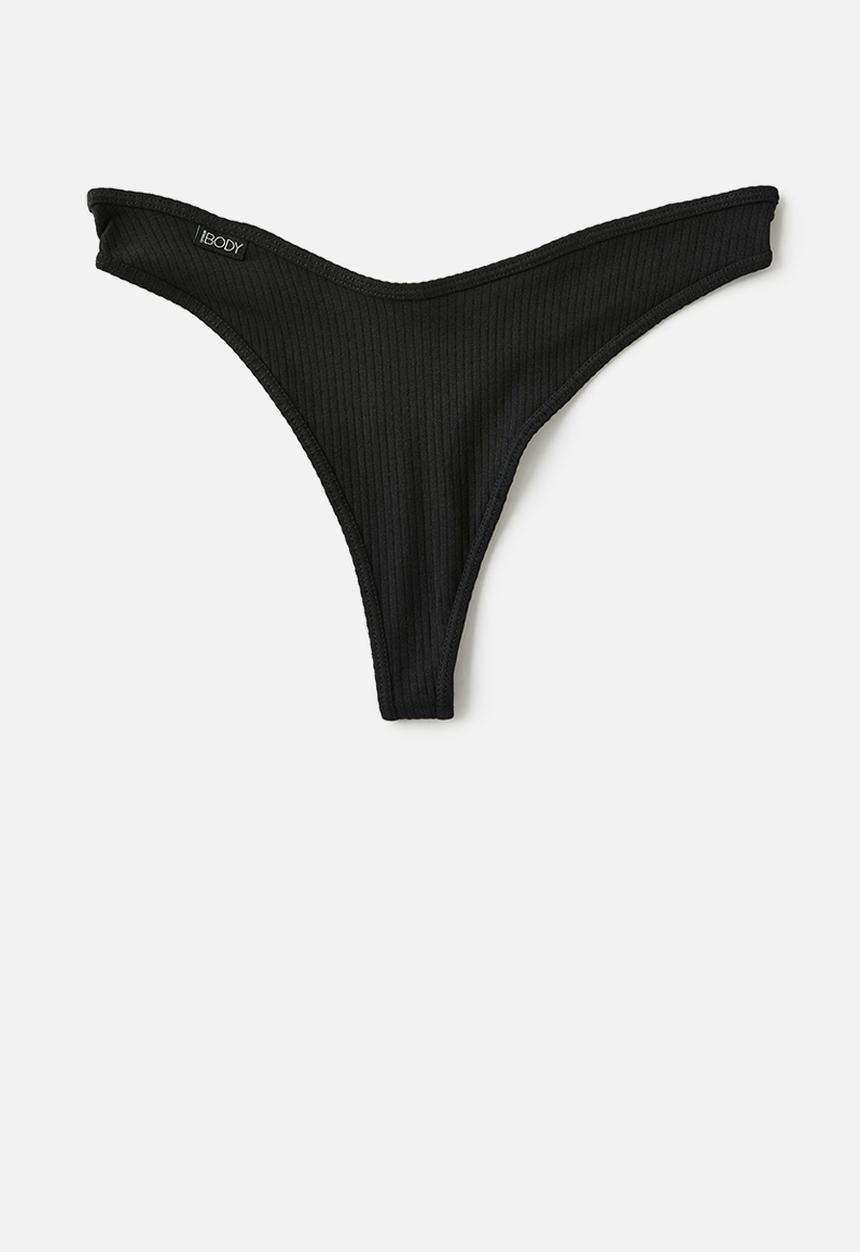 Cotton On - Organic Cotton Rib G String 2Pk - Black/Grey Marle