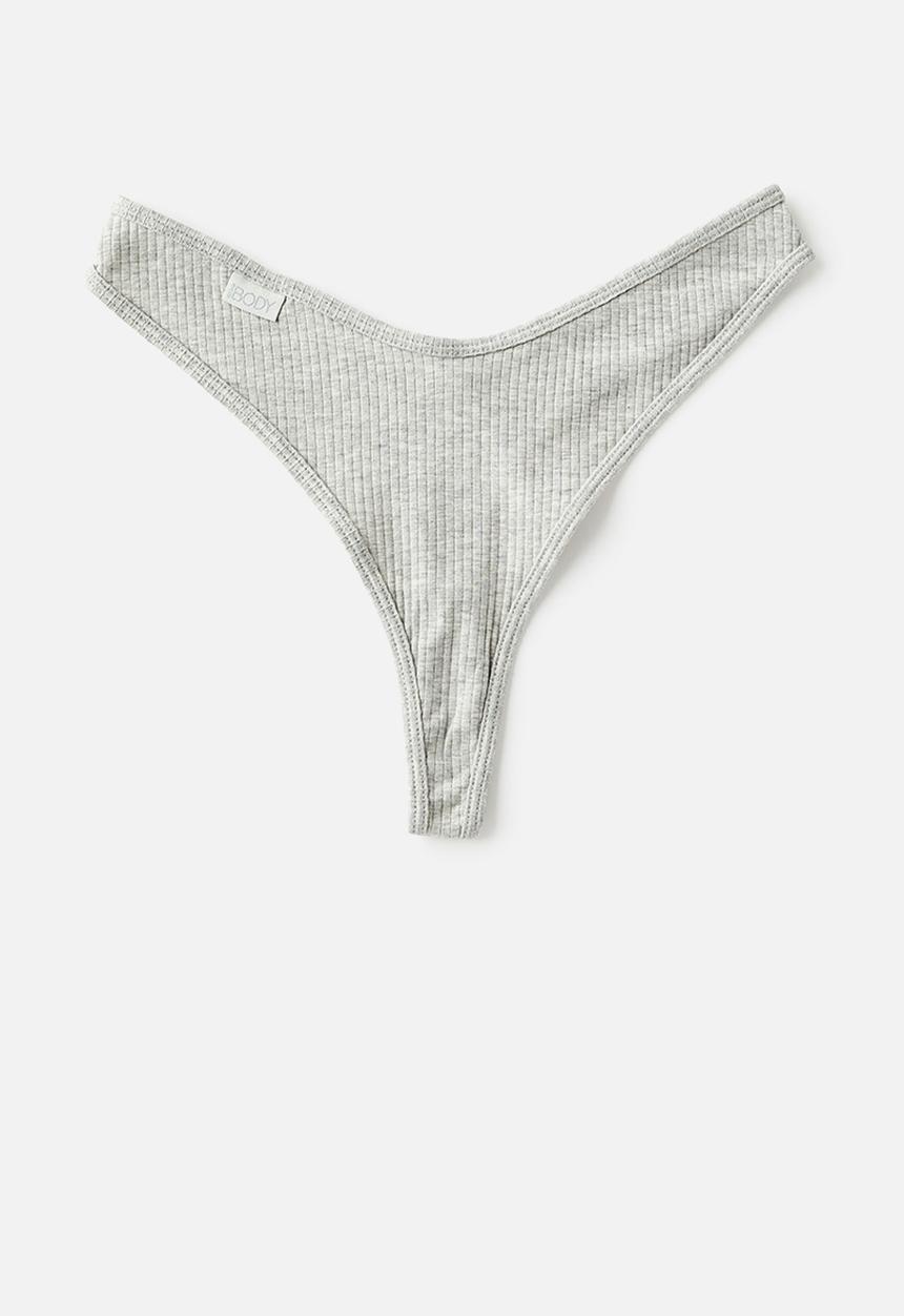 Cotton On - Organic Cotton Rib G String 2Pk - Black/Grey Marle