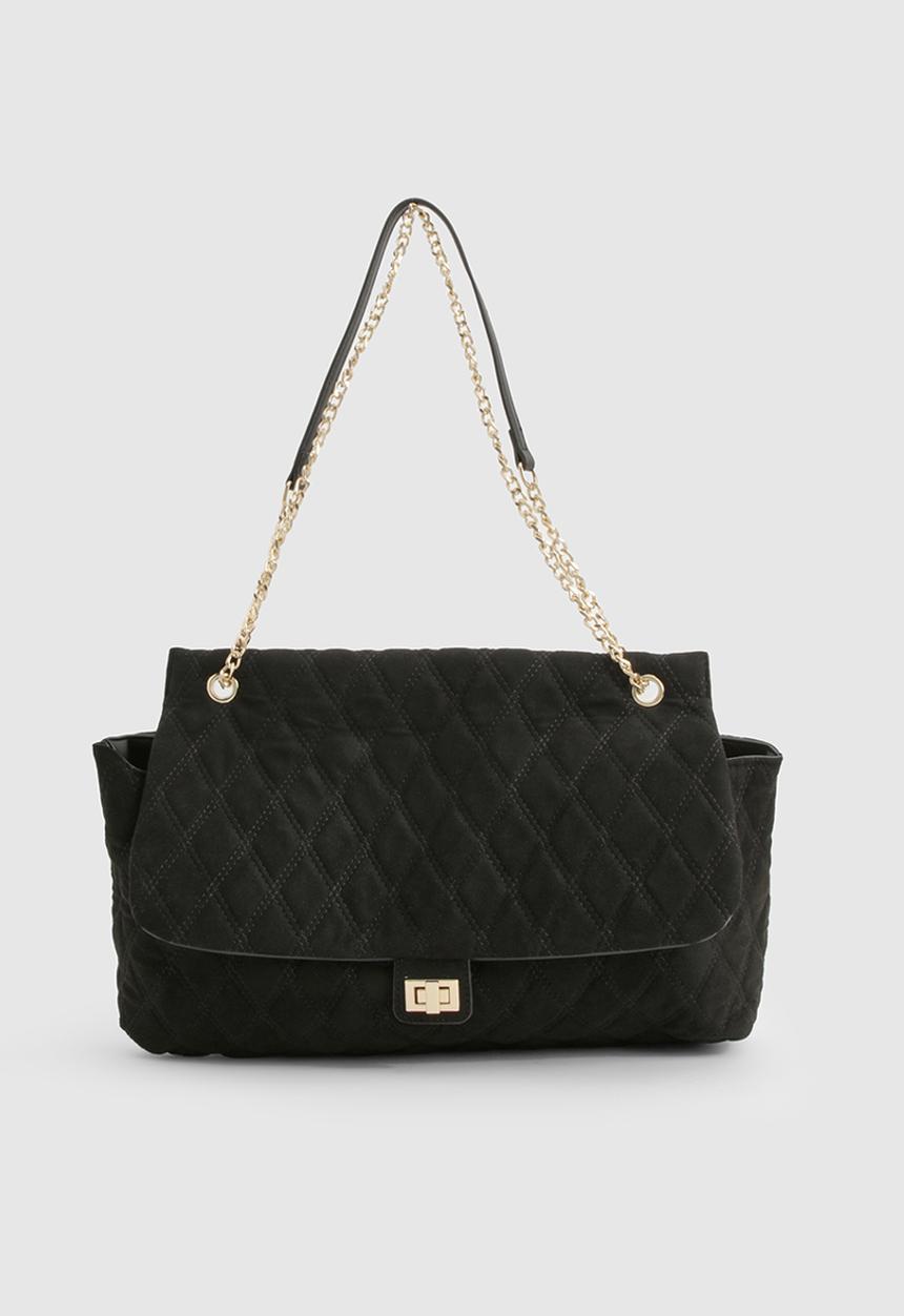 boohoo - Quilted Brushed Faux Suede Shoulder Bag - black