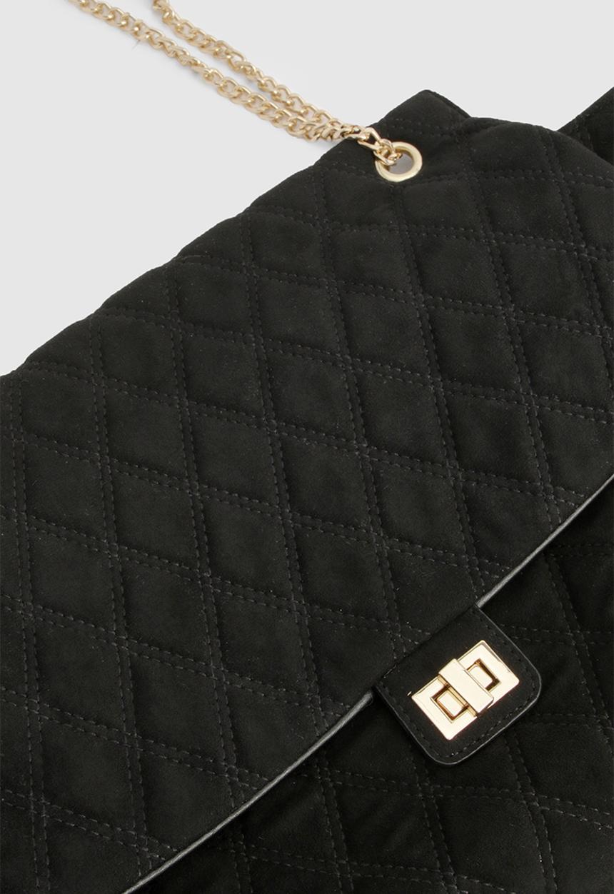 boohoo - Quilted Brushed Faux Suede Shoulder Bag - black