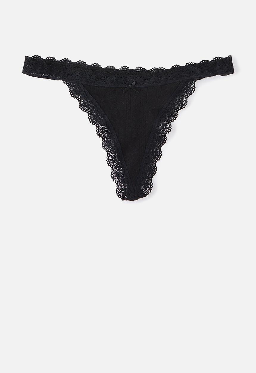 Cotton On - Organic Cotton Lace G String Brief 3Pk - Blck/Sallyditsywindsurfer/Sallyditsylilac