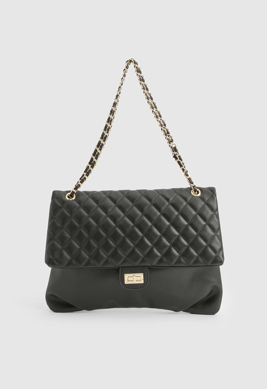 boohoo - Quilted Leather Look Shoulder Bag - black
