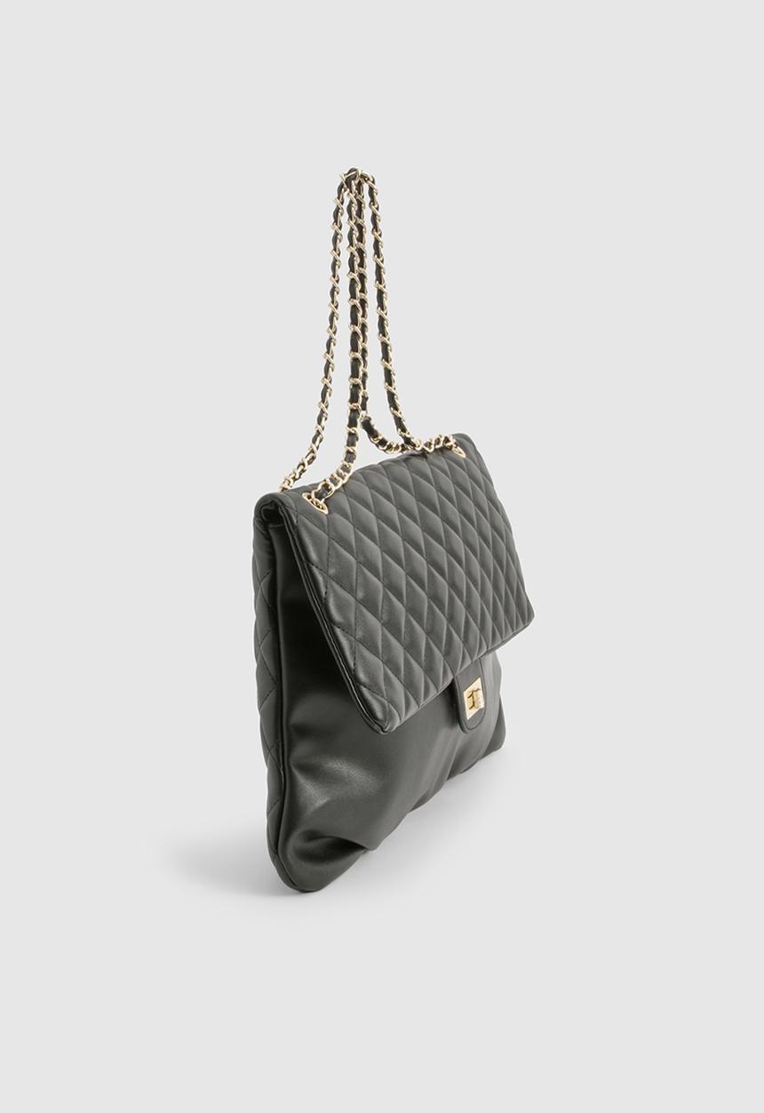 boohoo - Quilted Leather Look Shoulder Bag - black