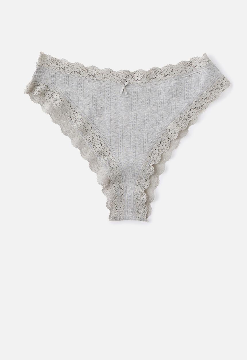Cotton On - Organic Cotton Lace Cheeky Brief 2 Pack - Black/Grey Marle