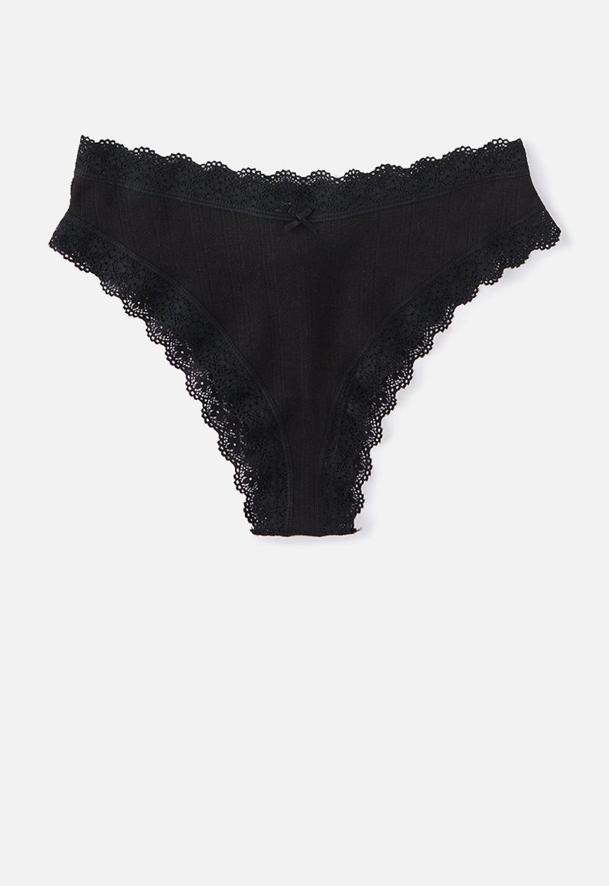Cotton On - Organic Cotton Lace Cheeky Brief 2 Pack - Black/Grey Marle