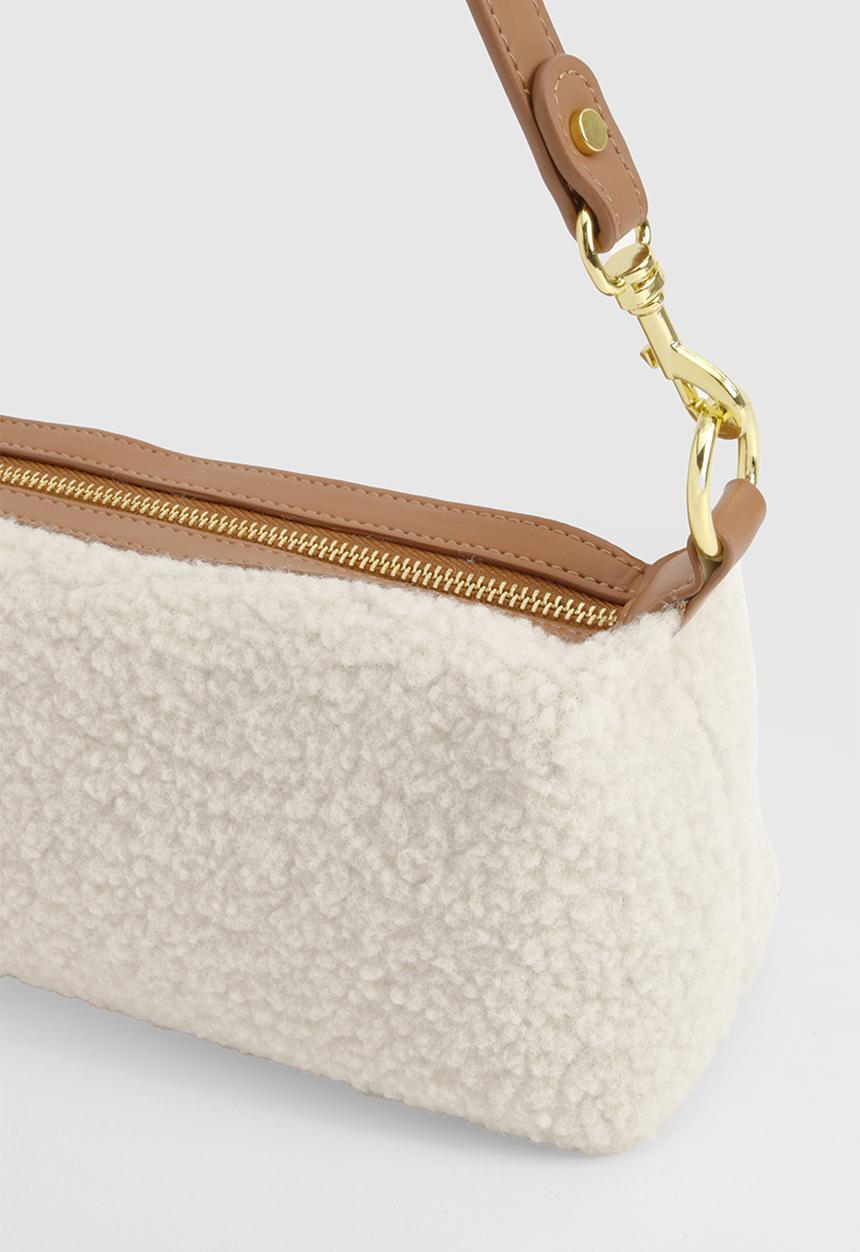 boohoo - Borg Detail Shoulder Bag - cream