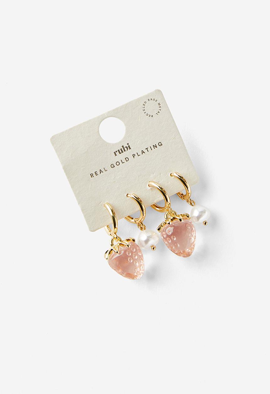 Rubi - 2 Pack mid earring - gold plated pearl strawberry