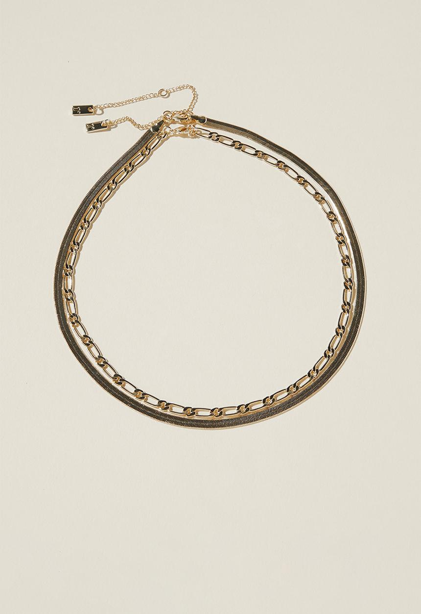 Rubi - 2 Pack fine chain necklace - gold plated classic herringbone