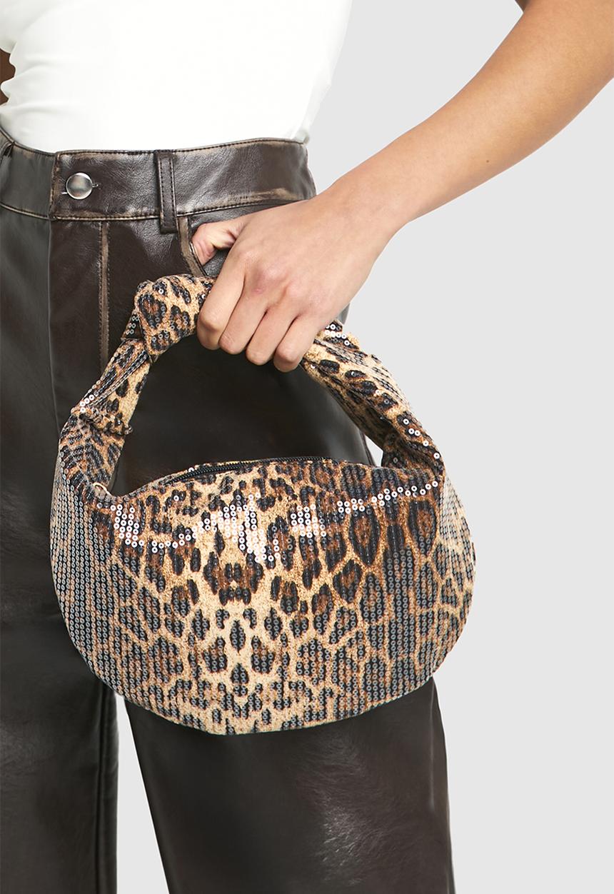 boohoo - Sequin Leopard Knot Detail Grab Bag - leopard