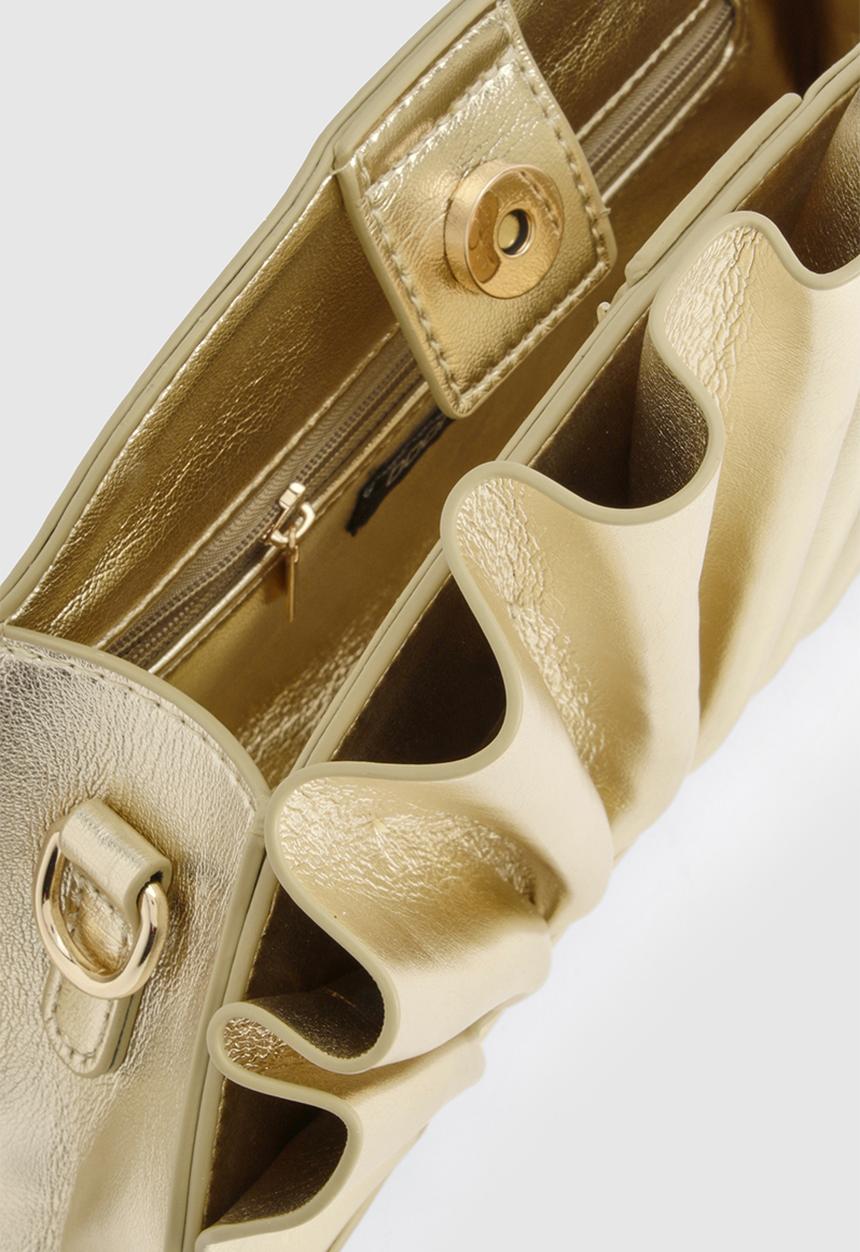 boohoo - Metallic Ruffle Clutch Bag - gold
