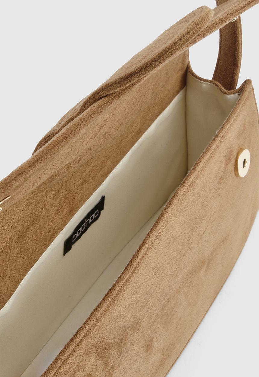 boohoo - Faux Suede Structured Shoulder Bag - taupe