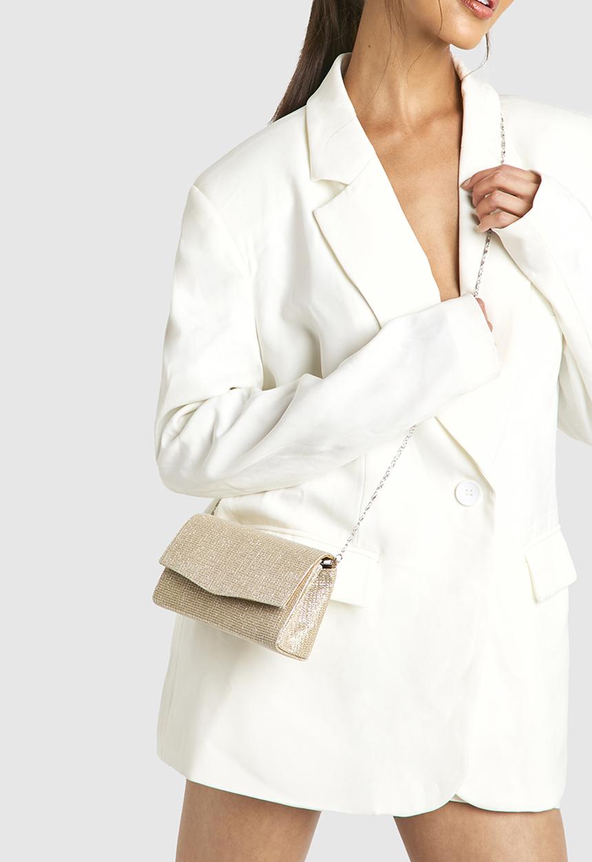 boohoo - Glitter Envelope Clutch Bag and Chain - gold
