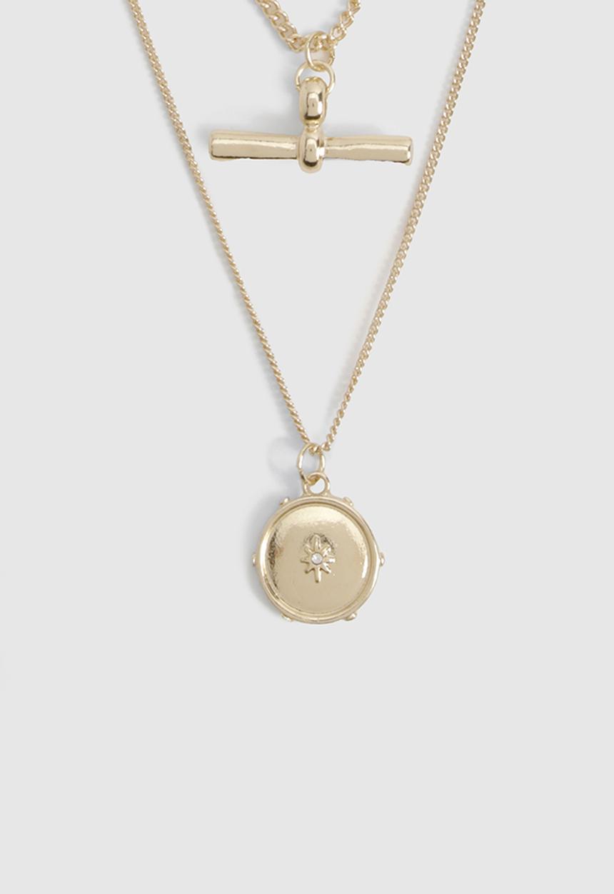 boohoo - T-bar Double Layer Necklace - gold