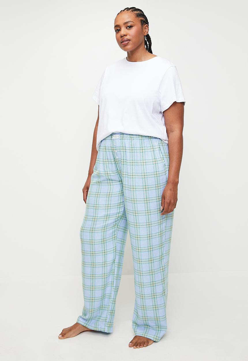 Cotton On - Plus Flannel Wide Leg Pant - Blue & Green Julia Check