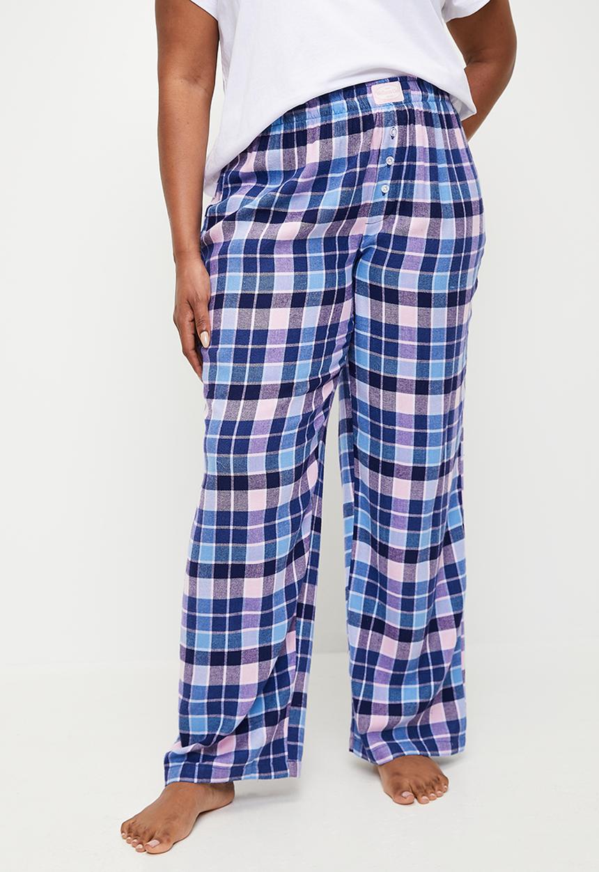 Cotton On - Plus Flannel Wide Leg Pant - Blue/ Pink Thomas Check
