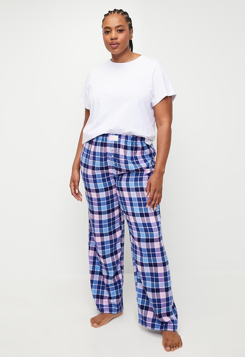 Cotton On - Plus Flannel Wide Leg Pant - Blue/ Pink Thomas Check