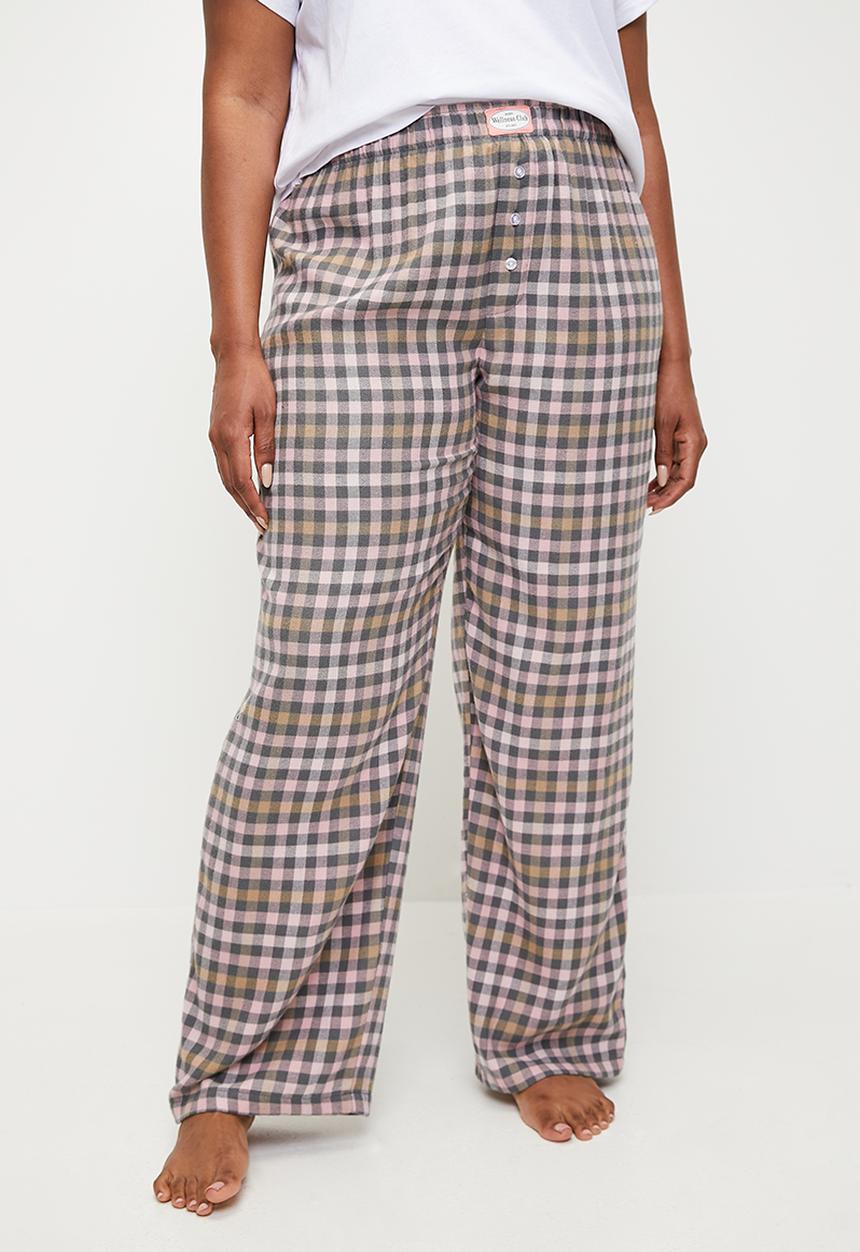 Cotton On - Plus Flannel Wide Leg Pant - Pink/ Blue Lacey Check