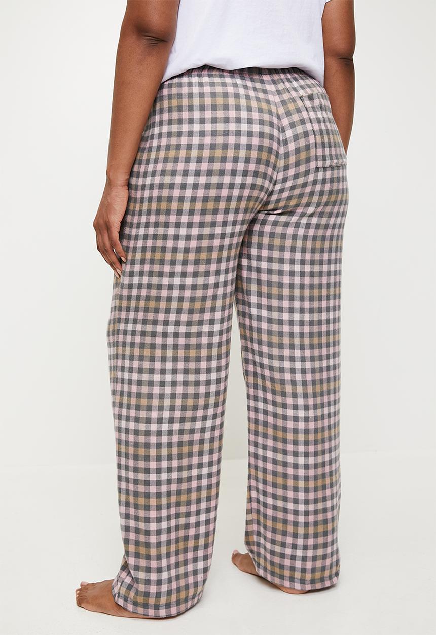 Cotton On - Plus Flannel Wide Leg Pant - Pink/ Blue Lacey Check
