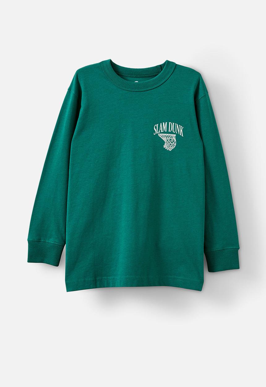 Cotton On - Long sleeve jonny tee - varsity green/slam dunk