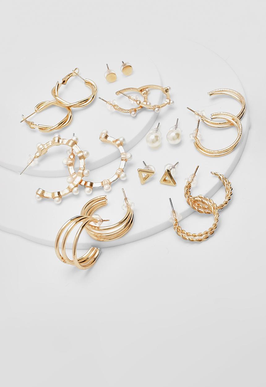boohoo - Faux Pearl Hoop Multipack 9 Earrings - white