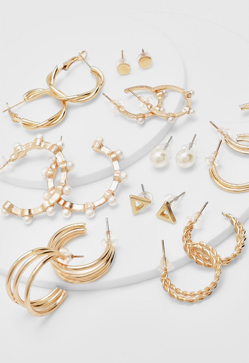 boohoo - Faux Pearl Hoop Multipack 9 Earrings - white