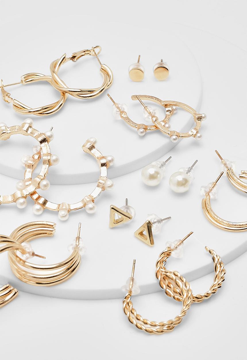 boohoo - Faux Pearl Hoop Multipack 9 Earrings - white