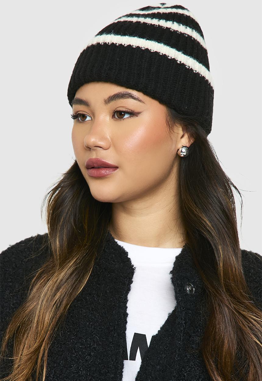 boohoo - Stripe Chunky Beanie - black