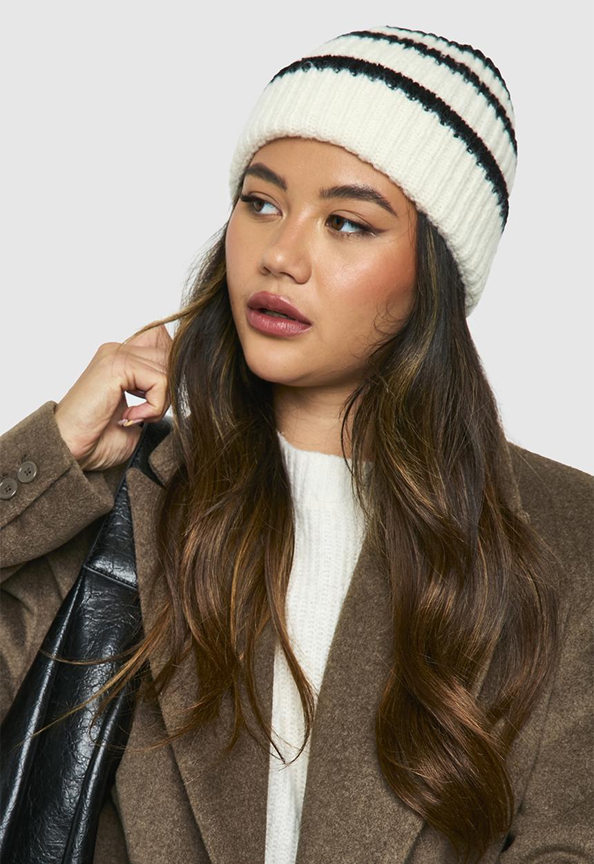 boohoo - Stripe Chunky Beanie - cream