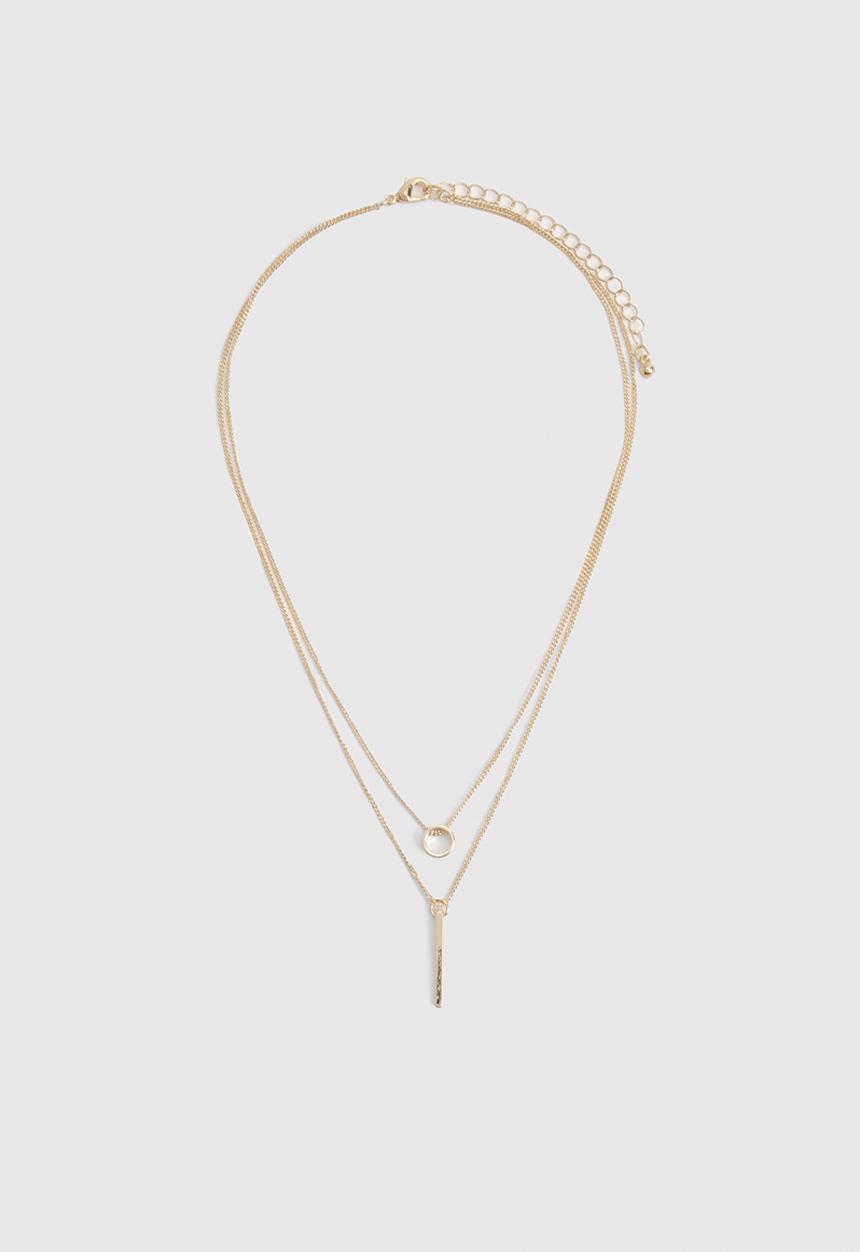 boohoo - Circle & Bar Simple Layered Necklace - gold