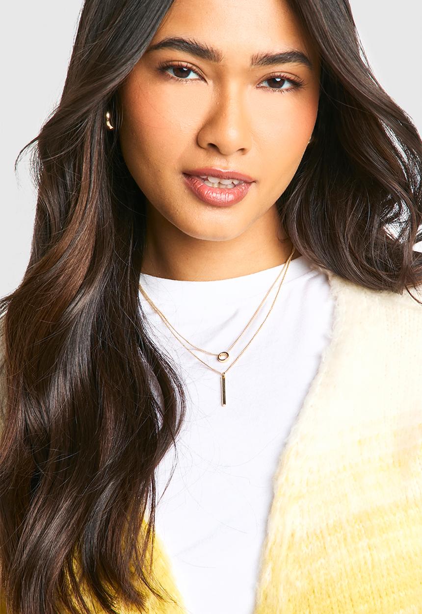 boohoo - Circle & Bar Simple Layered Necklace - gold