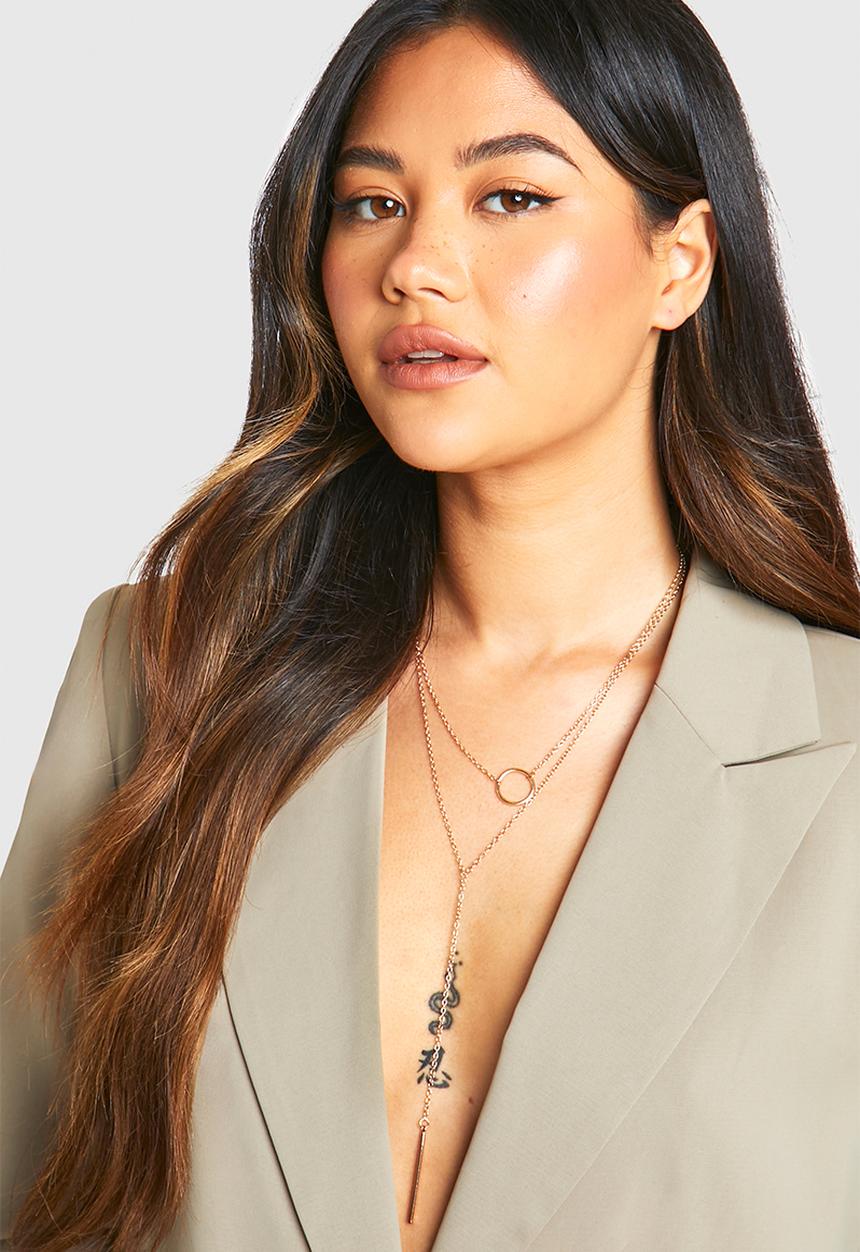 boohoo - Bar Pendant Double Row Necklace - gold